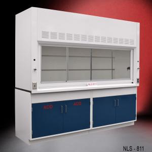 8' Fisher American Fume Hood w/ ACID and General storage cabinets (NLS-811 R)