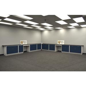 18' x 19' Fisher American Laboratory Base Cabinets  w/ Desks and Industrial Grade Counter Tops