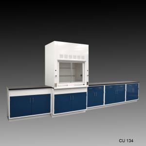 4′ Fisher American Fume Hood with General Storage & 14′ Laboratory Cabinet Group