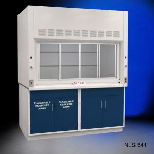 6' x 4' Fisher American Chemical Laboratory Fume Hood with Blue Flammable & General Storage Cabinets