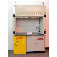 5' New Mott Fume Hood with New Flammable Base Cabinets and Epoxy Top